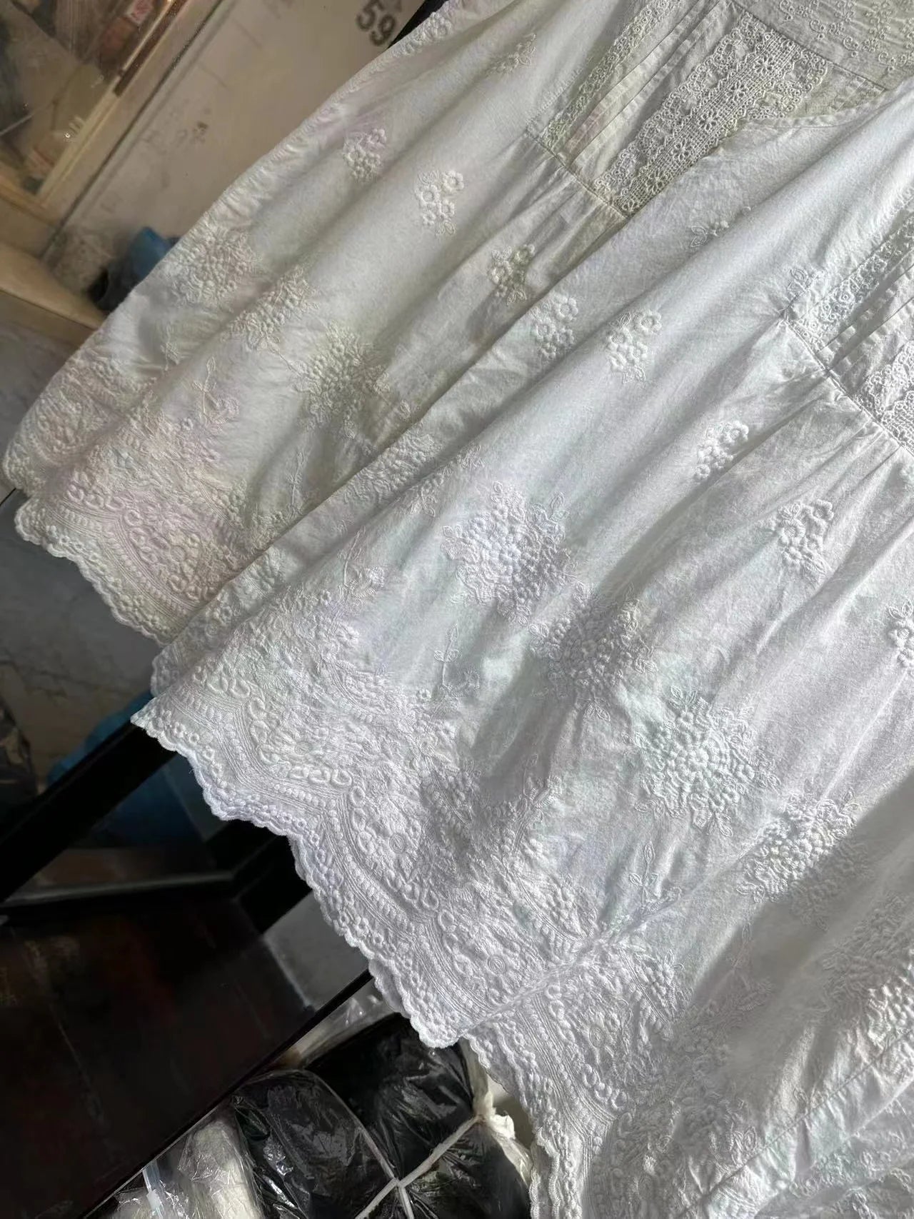 100% Cotton thin embroidery hollow out mid-length white black beige slip dress mori girl Japan style sweet petticoat dress