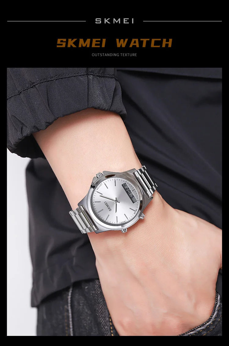 SKMEI Full Steel 3 Time Back Light Display Digital Chrono Sport Watches Mens Waterproof Alarm Wristwatches Clock reloj hombre