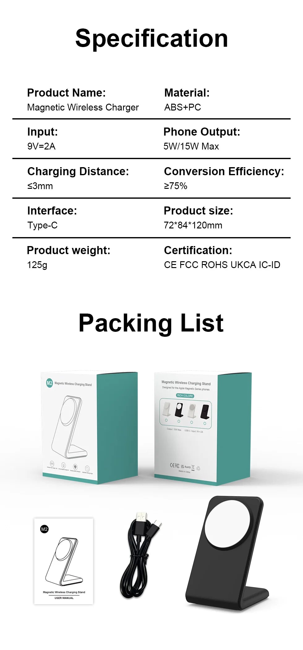 Wireless Charger for MagSafe,Minimalism Magnetic Dock Stand 15W Fast Charging for iPhone 16 15 14 13 12 Pro Max Mini Plus