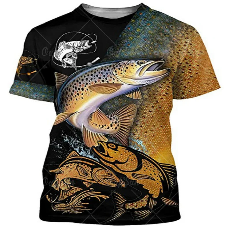 Summer Carp Fishing Print T-shirts For Men Outdoor Catfish Printing Loose Short Sleeve Quick Drying Tee Shirt Casual Street Top