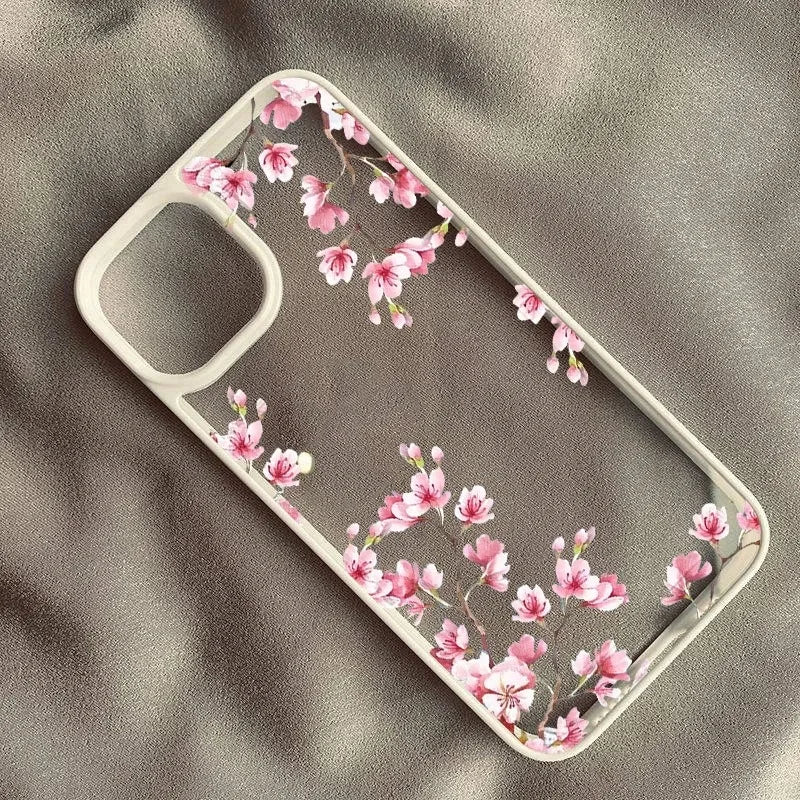 Pink Magnolia Flower Phone Case For iPhone 17 16 15 14 11 13 12 Pro Max 7or 8 SE 17Air Plum Blossom Shockproof Clear Hard Cover