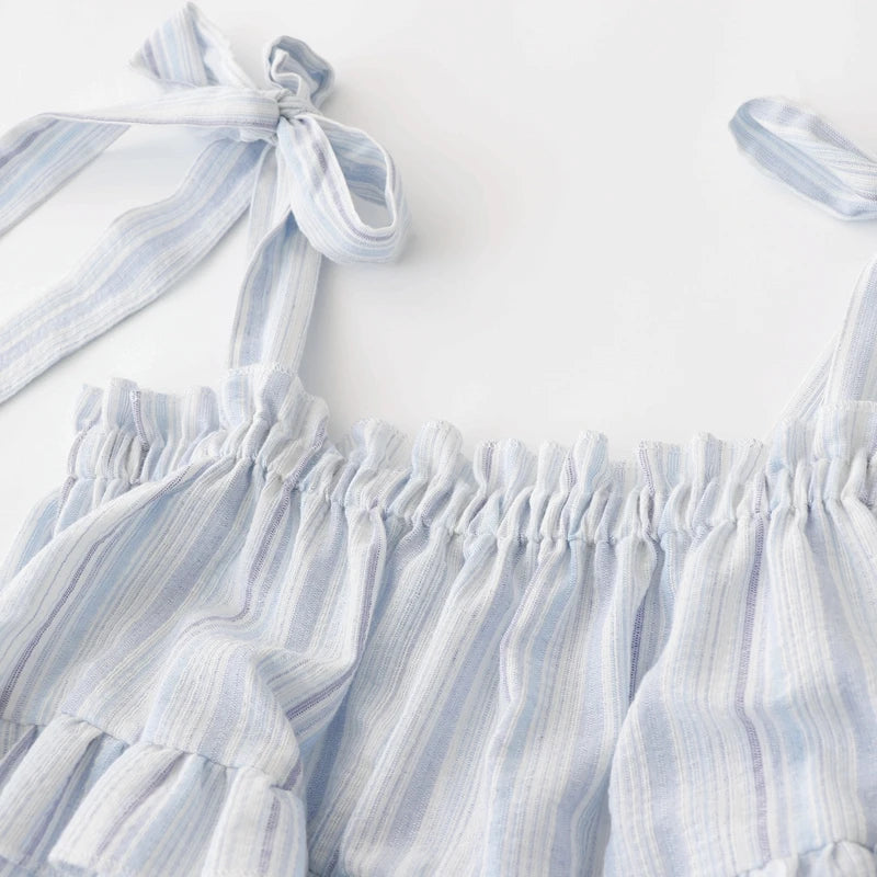 Sweet Hot Girl French Style Striped Lace-up Bow Loose Suspender Vest Women's New Summer Sleeveless Casual All-match Sling Tops