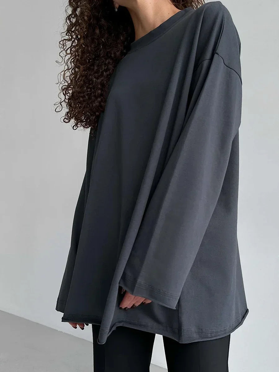 Bornladies Women Autumn 100% Cotton T-shirt Bottoming Spring Basic Fashionable Solid Lady Long Sleeve Loose Tops Shirts