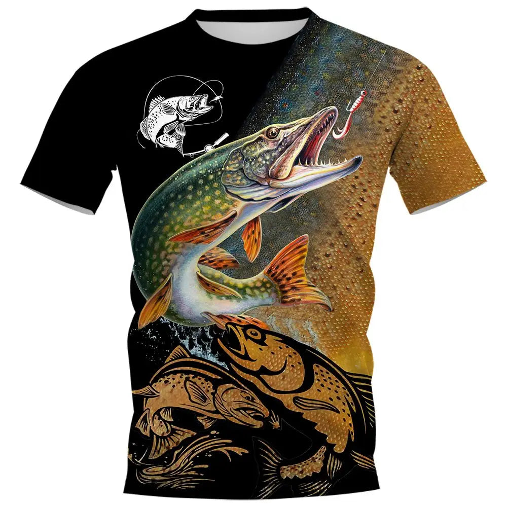 Summer Carp Fishing Print T-shirts For Men Outdoor Catfish Printing Loose Short Sleeve Quick Drying Tee Shirt Casual Street Top