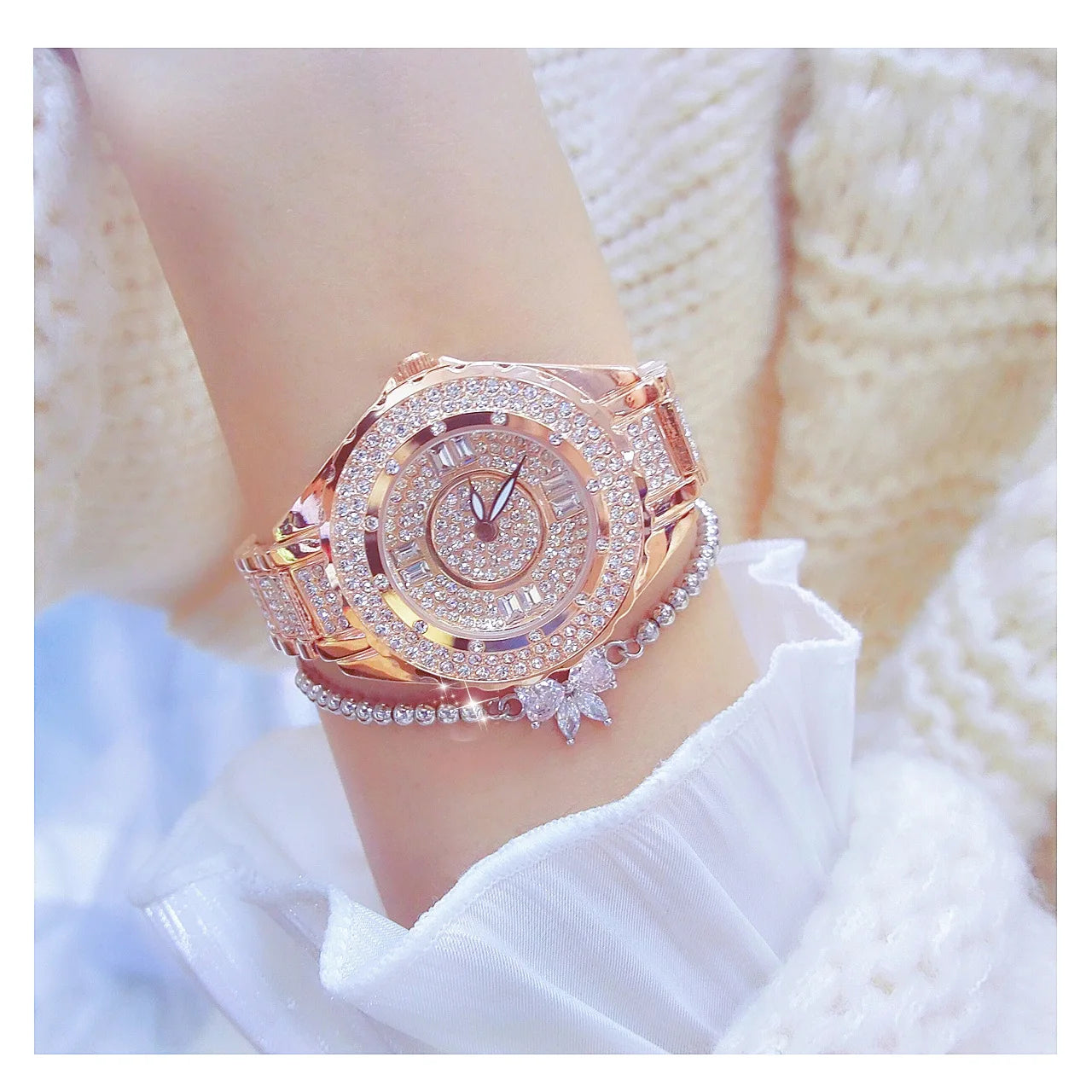 2025 Crystal Diamond Watches For Women Gold Original Elegant Ladies Watch With Bracelet Set Rose Gold Gift For Girlfriend Wife