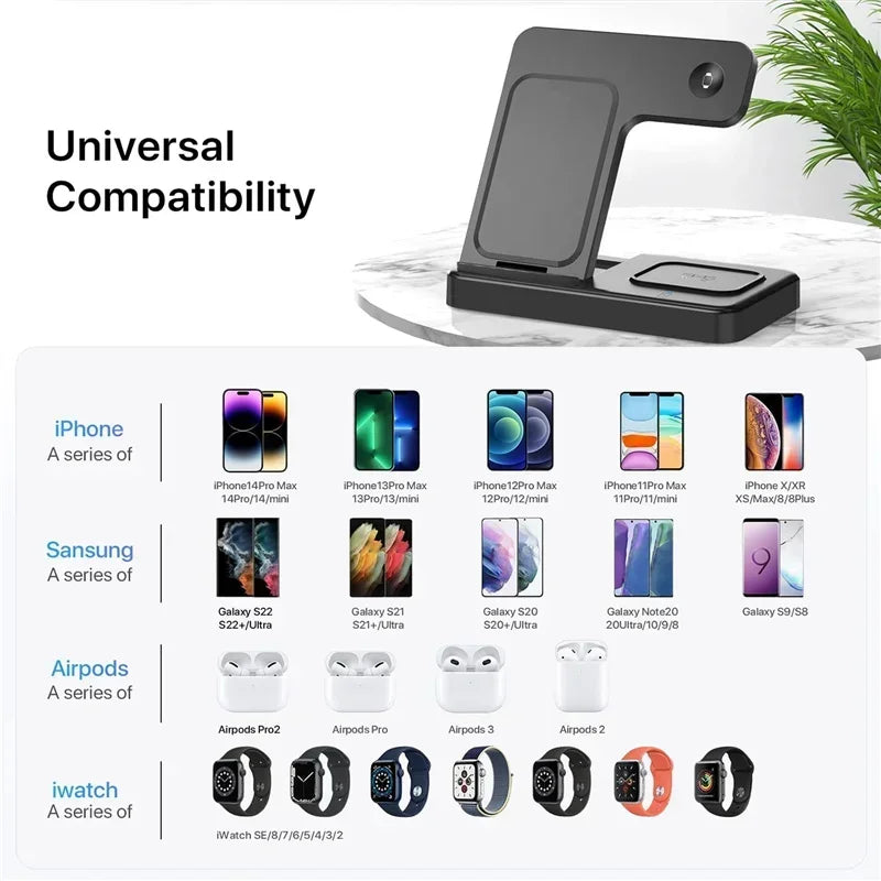 3 in 1 Wireless Charger Stand For iPhone 16 15 14 13 12 11 X iWatch 8 7 6 Airpods Pro 30W Foldable Fast Charging Dock Station