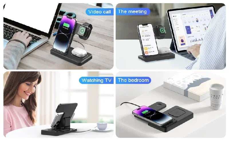 3 in 1 Wireless Charger Stand For iPhone 16 15 14 13 12 11 X iWatch 8 7 6 Airpods Pro 30W Foldable Fast Charging Dock Station