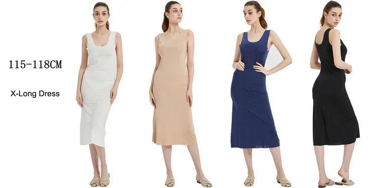 M-5XL Plus Size Full Slips Dresses For Women Summer Thin Seamless Ice Silk Petticoat Underskirt Sleeveless Underwear Dress Slips