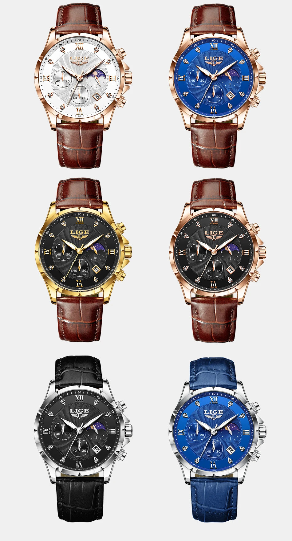 New Mens Watches LIGE Top Brand Luxury Leather Casual Quartz Watch Men's Sport Waterproof Clock Watch Relogios Masculino+Box