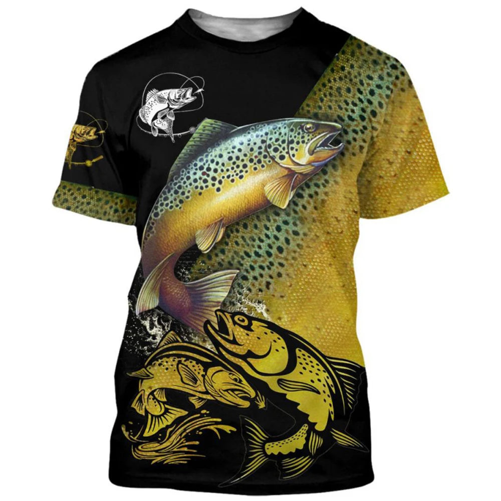 Summer Carp Fishing Print T-shirts For Men Outdoor Catfish Printing Loose Short Sleeve Quick Drying Tee Shirt Casual Street Top