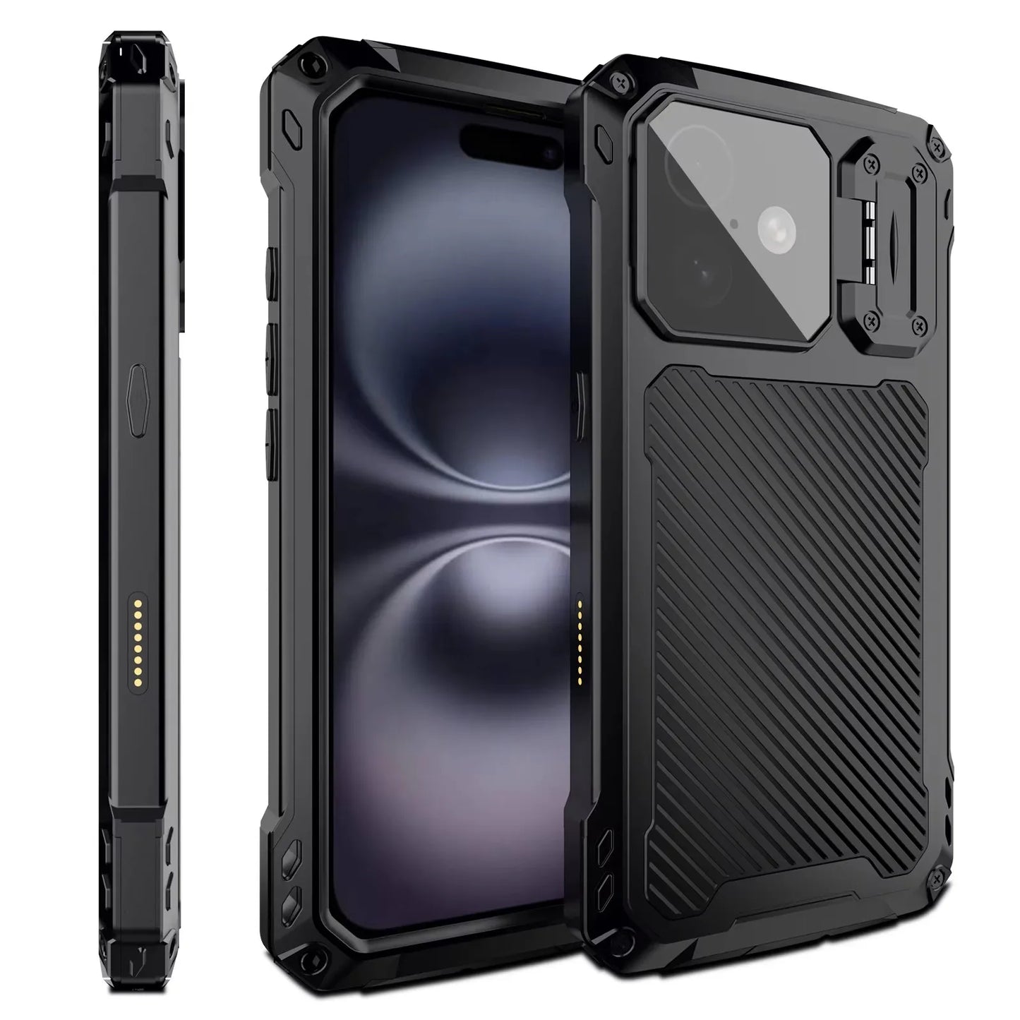 Phone Case Shockproof Cover For iPhone 16 15 Plus 14 16 Pro Max Heavy Duty Aluminum Metal Magnetic Screen Protect Camera Bracket