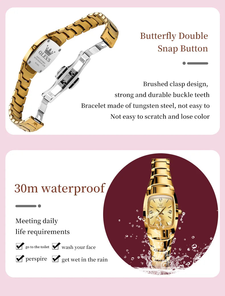 OLEVS 7006 Ladies Watch Luxury Original Quartz Wristwatch Tungsten Steel Waterproof Luminous Watches for Women Bracelet Set