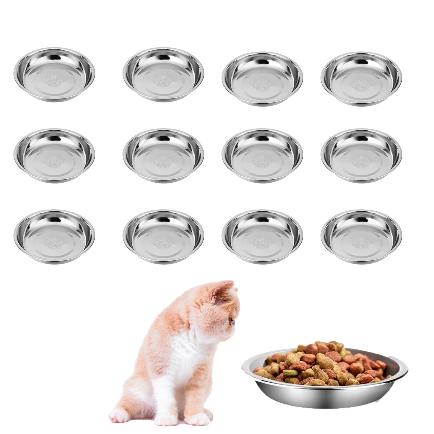 12 /6 PCS Cat Bowls Whisker Friendly, Shallow Wide Flat Cat Food Bowls Stainless Steel,Metal Cat Dishes Whisker Fatigue Relief