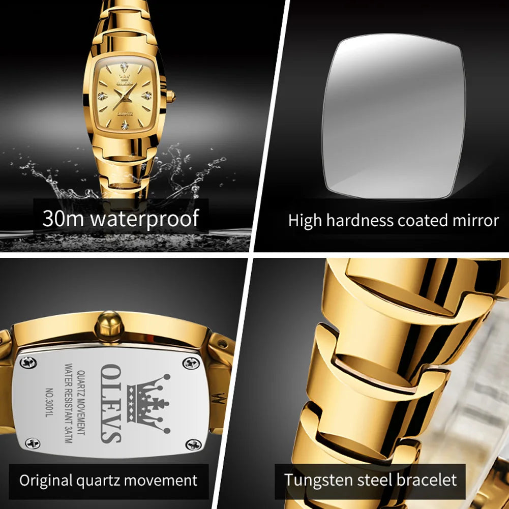 OLEVS 7006 Ladies Watch Luxury Original Quartz Wristwatch Tungsten Steel Waterproof Luminous Watches for Women Bracelet Set