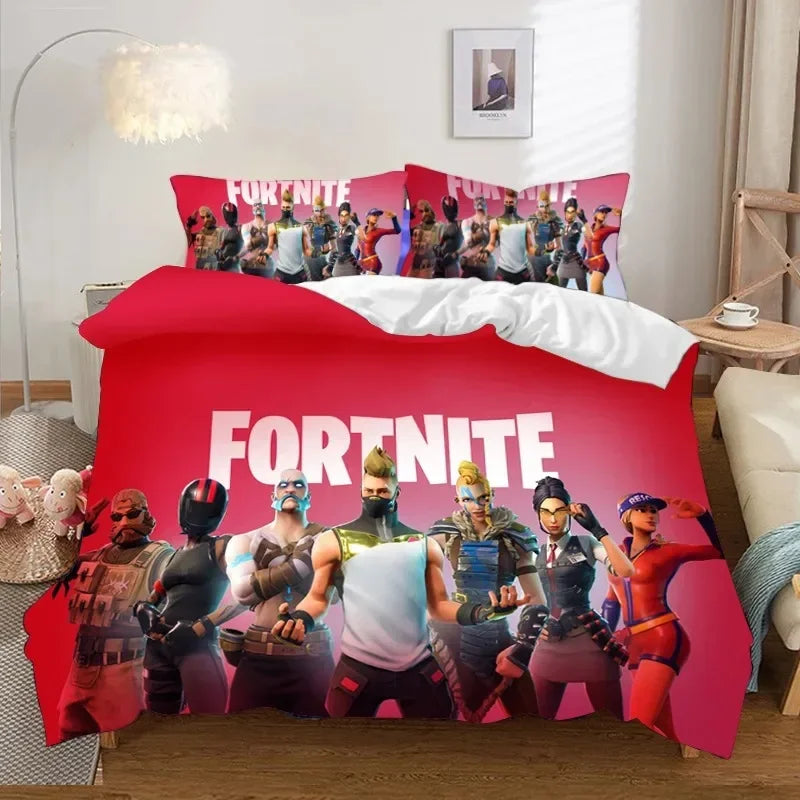 Fortnites Bedding Set Quilt Cover Fortress Night Pillowcase Cartoon Anime Bed Bedroom Duvet Cover Beddings Suit Kids Boys Gift