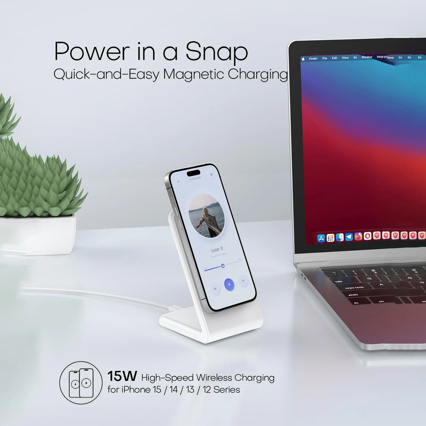 Wireless Charger for MagSafe,Minimalism Magnetic Dock Stand 15W Fast Charging for iPhone 16 15 14 13 12 Pro Max Mini Plus