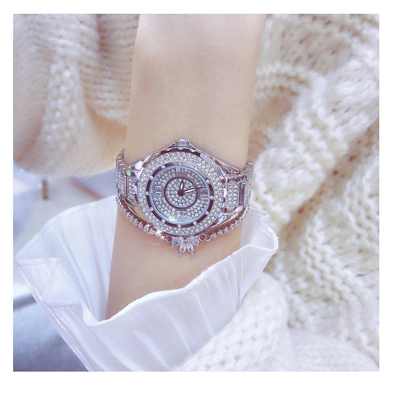2025 Crystal Diamond Watches For Women Gold Original Elegant Ladies Watch With Bracelet Set Rose Gold Gift For Girlfriend Wife