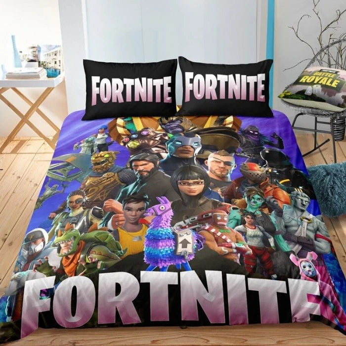 Fortnites Bedding Set Quilt Cover Fortress Night Pillowcase Cartoon Anime Bed Bedroom Duvet Cover Beddings Suit Kids Boys Gift