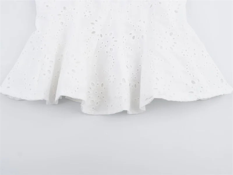 Ladies' Top 2025 Summer New Arrivals White Strap Wave Hem Top Embroidered Sexy Fashion Casual Versatile
