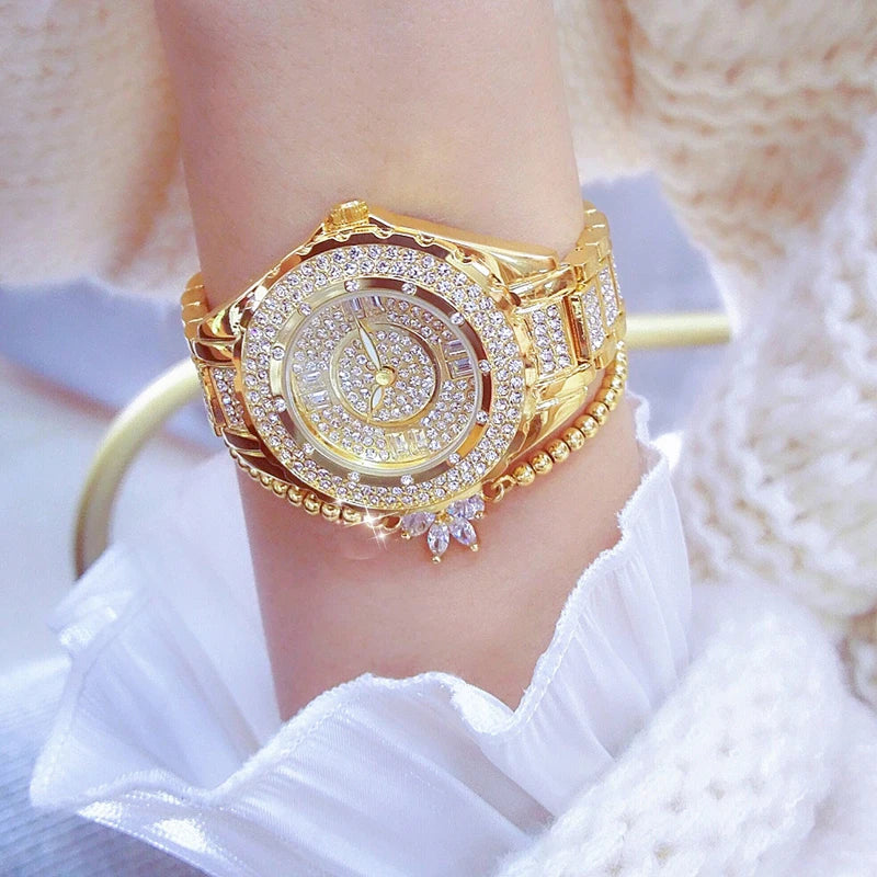 2025 Crystal Diamond Watches For Women Gold Original Elegant Ladies Watch With Bracelet Set Rose Gold Gift For Girlfriend Wife