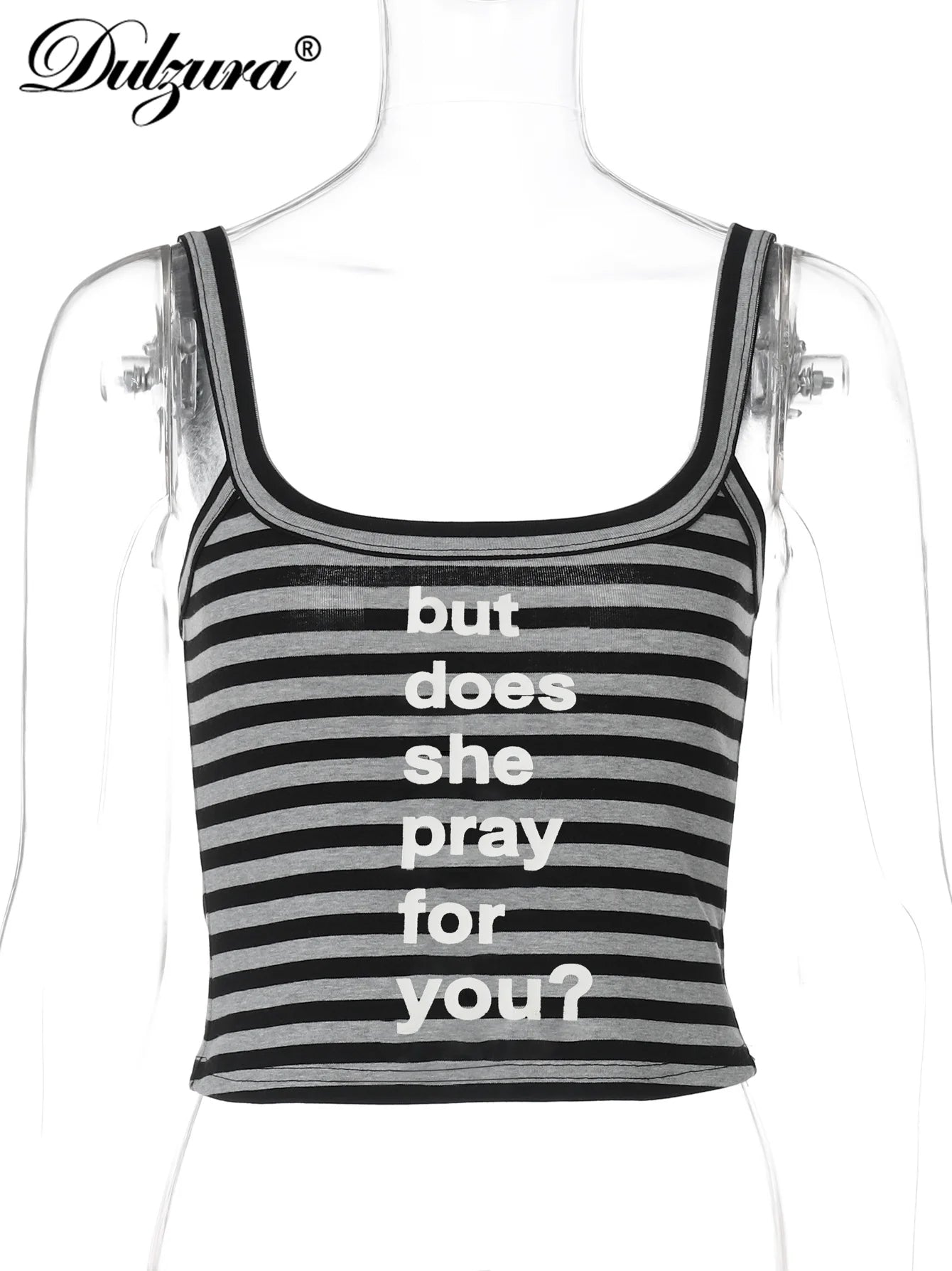 Dulzura Sleeveless Backless Slim Striped Letter Print Crop Camisole Ladies Fashion Sexy Casual Y2K Top Party Club Summer Clothes