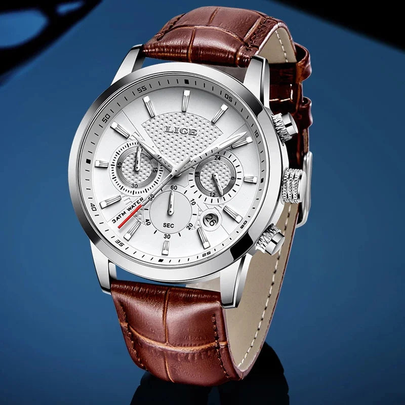 2025 LIGE Top Brand Luxury Casual Leather Quartz Men Watch Man Business Clock Male Sport Waterproof Date Chronograph Men Watches