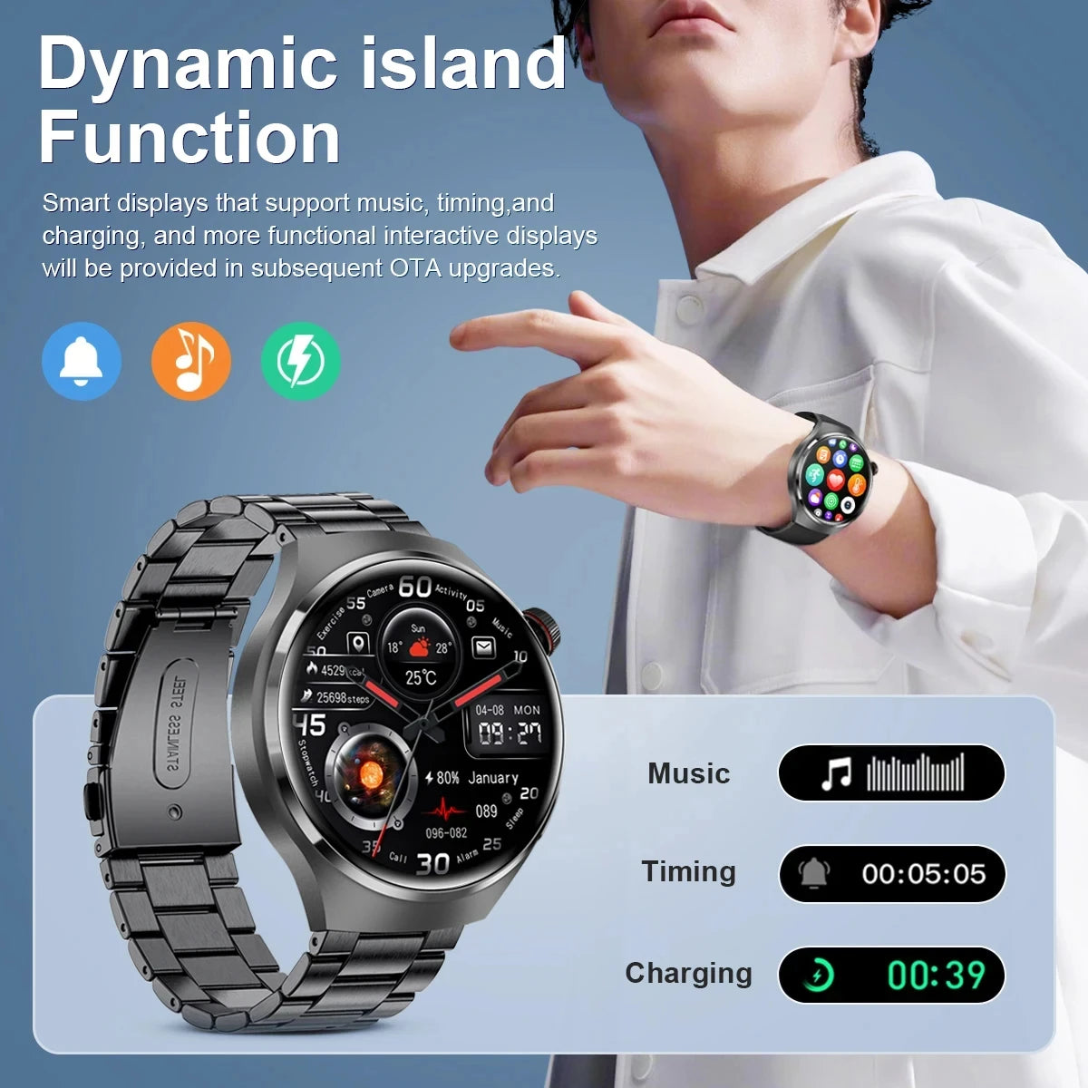 2024 New For Android Smart Watch Men's GT4 Pro 466 * 466 HD screen Bluetooth call IP68 Waterproof Sports Heart rate Smart Watch