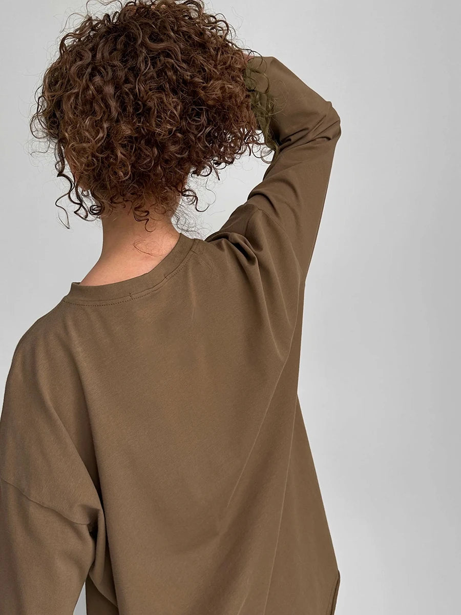 Bornladies Women Autumn 100% Cotton T-shirt Bottoming Spring Basic Fashionable Solid Lady Long Sleeve Loose Tops Shirts