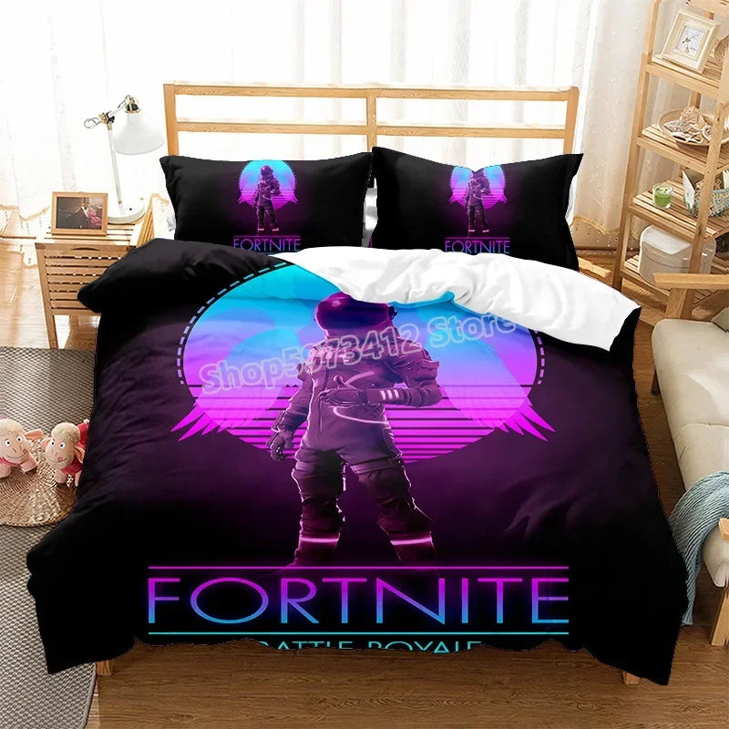 Fortnites Bedding Set Quilt Cover Fortress Night Pillowcase Cartoon Anime Bed Bedroom Duvet Cover Beddings Suit Kids Boys Gift