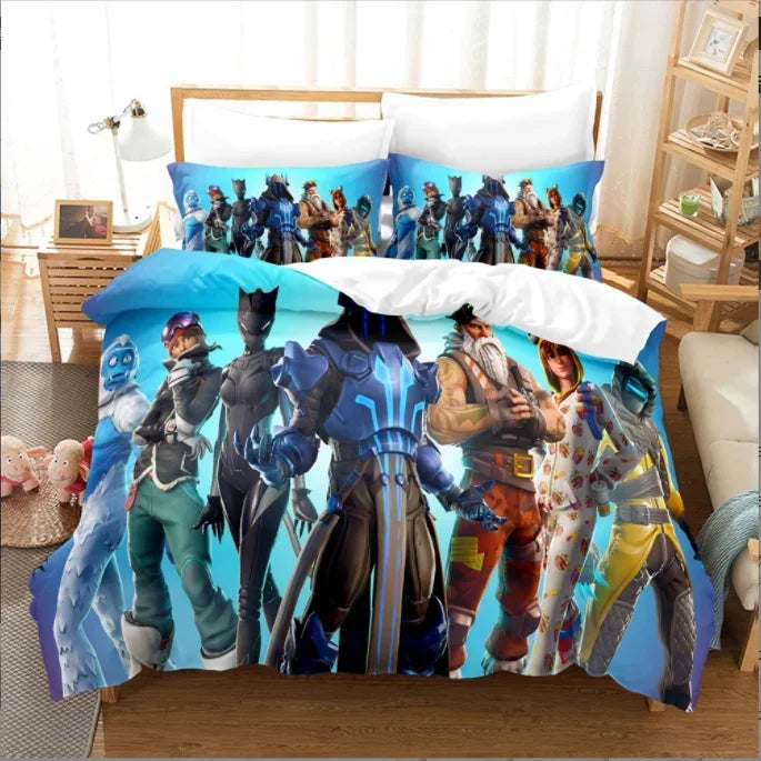 Fortnites Bedding Set Quilt Cover Fortress Night Pillowcase Cartoon Anime Bed Bedroom Duvet Cover Beddings Suit Kids Boys Gift