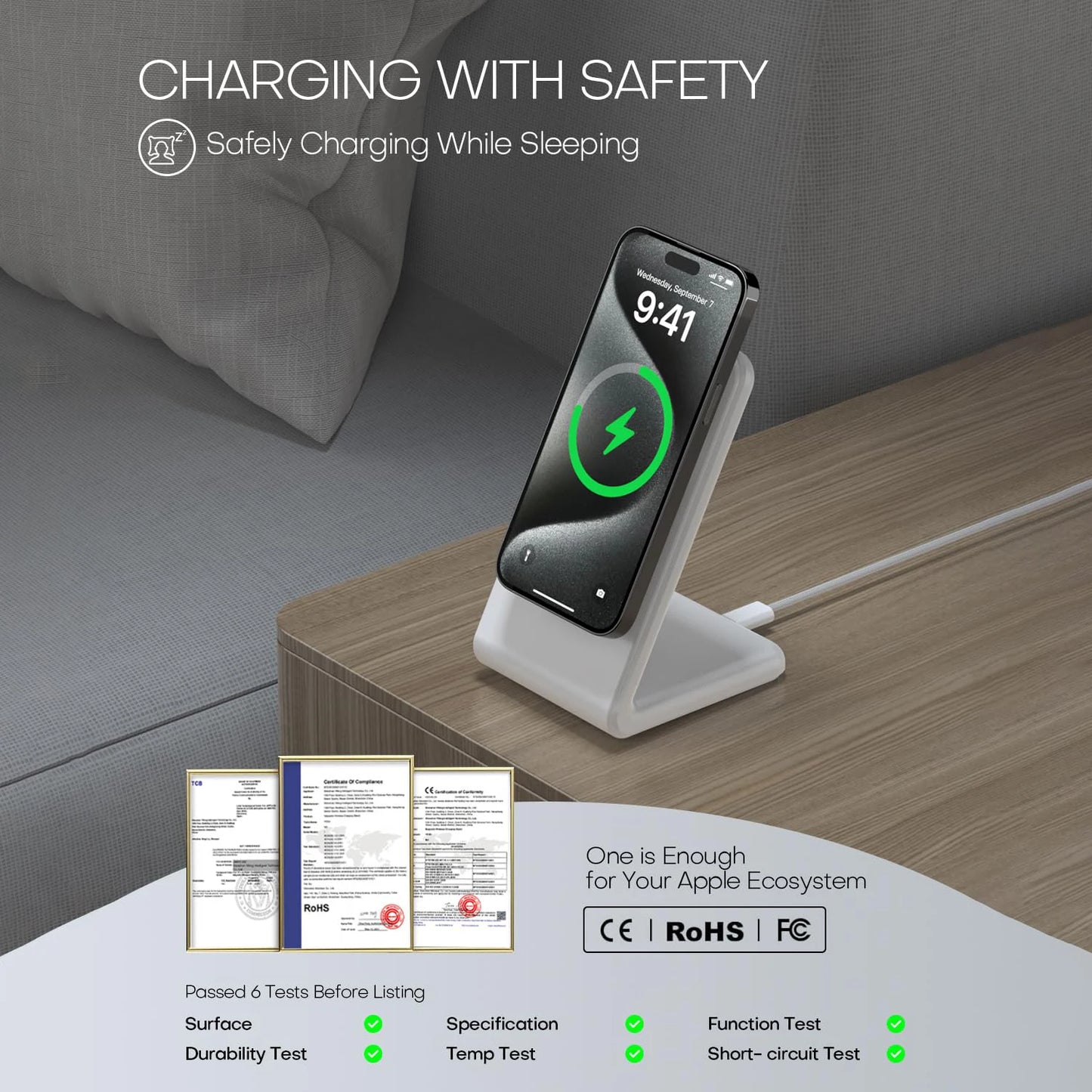 Wireless Charger for MagSafe,Minimalism Magnetic Dock Stand 15W Fast Charging for iPhone 16 15 14 13 12 Pro Max Mini Plus