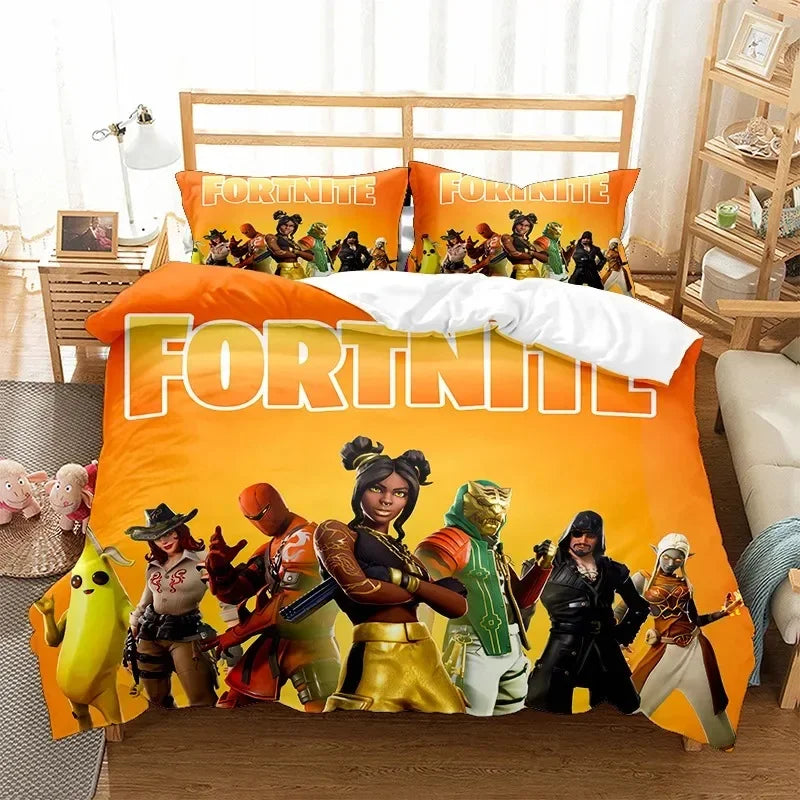 Fortnites Bedding Set Quilt Cover Fortress Night Pillowcase Cartoon Anime Bed Bedroom Duvet Cover Beddings Suit Kids Boys Gift