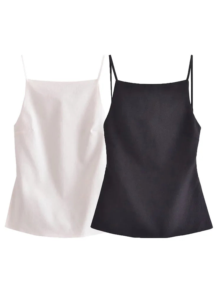 HXAO Women Top 2024 Lace Up Backless Camisole Top Women Cheap clothes Sexy Fashion Tanks & Camis Crop top Women White Black top