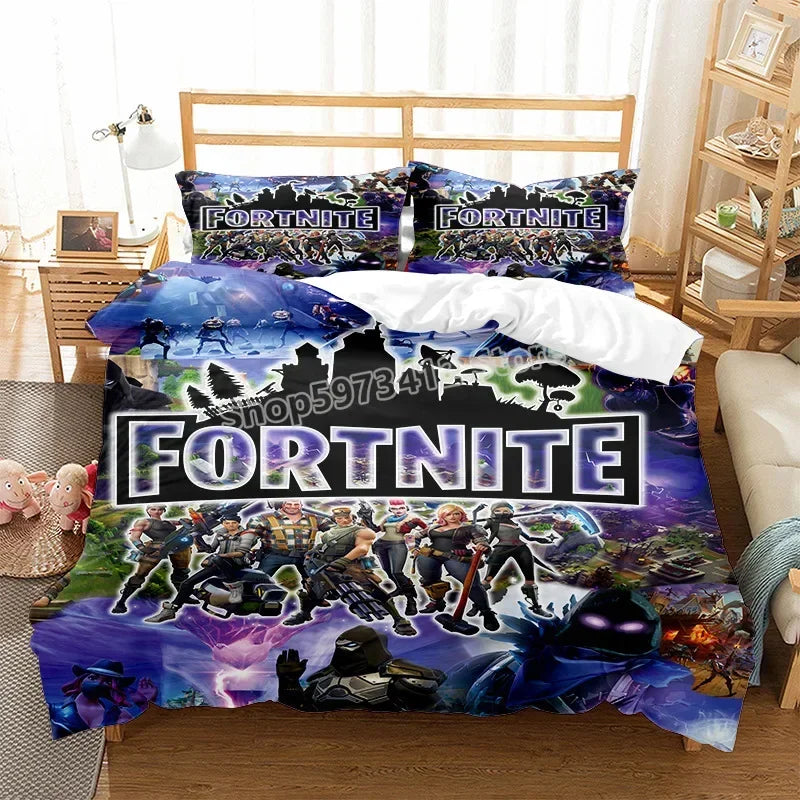 Fortnites Bedding Set Quilt Cover Fortress Night Pillowcase Cartoon Anime Bed Bedroom Duvet Cover Beddings Suit Kids Boys Gift