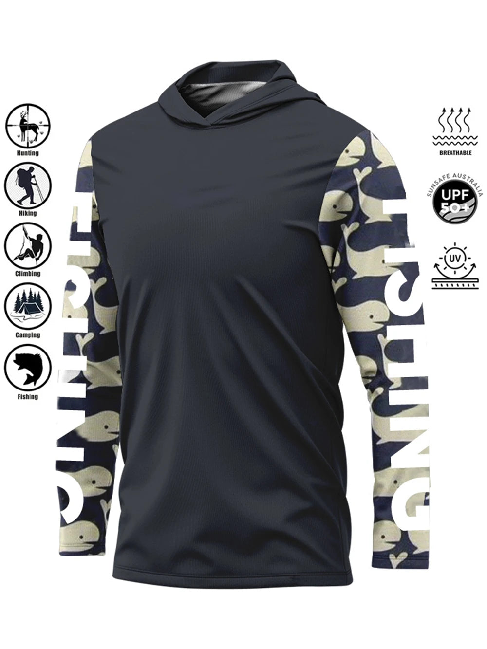 Fishing Shirt Hooded Outdoor Uv Protection Large Size Man Camouflage Printing Moisture Wicking Jersey Fishing Apparel Tops