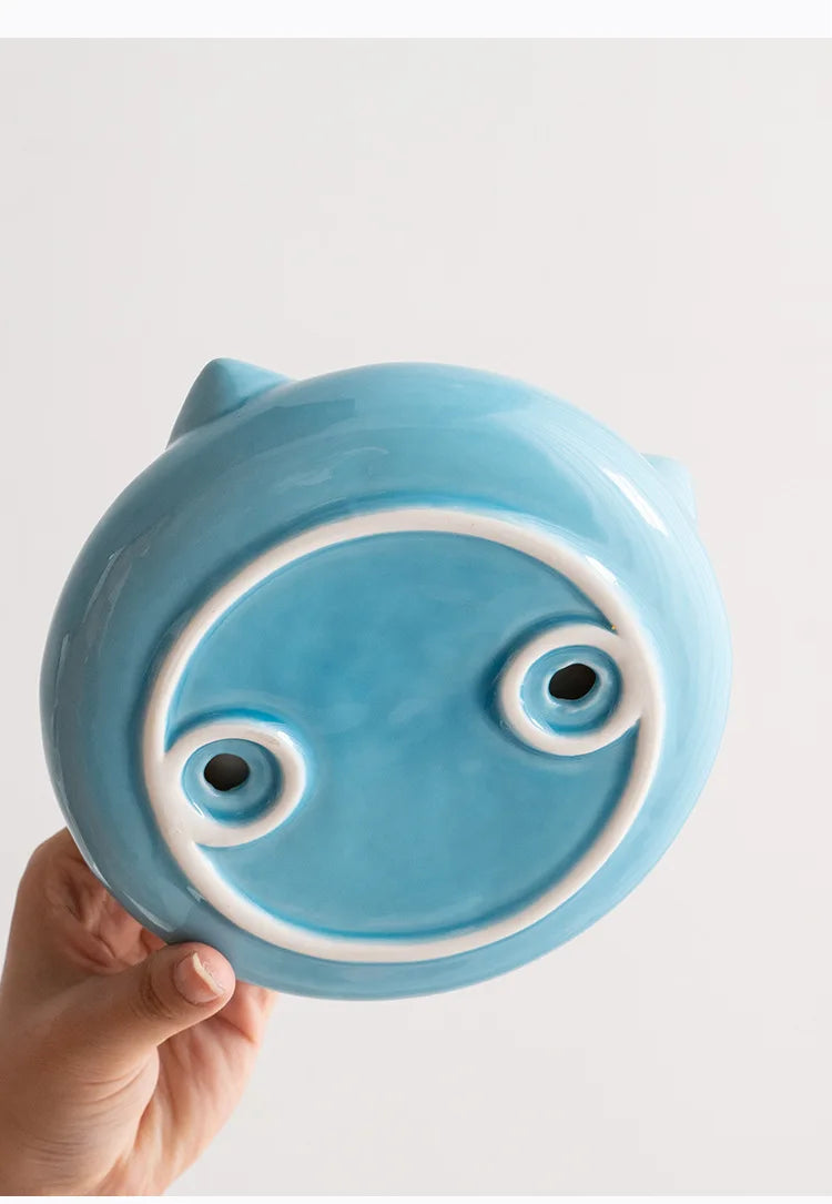 Creative Ceramic Flat Bottomed Cat Ear Shape Food Bowl Dining Plate Anti Overturning Pet Supplies Drinking Bowl