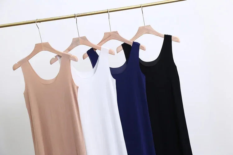 M-5XL Plus Size Full Slips Dresses For Women Summer Thin Seamless Ice Silk Petticoat Underskirt Sleeveless Underwear Dress Slips