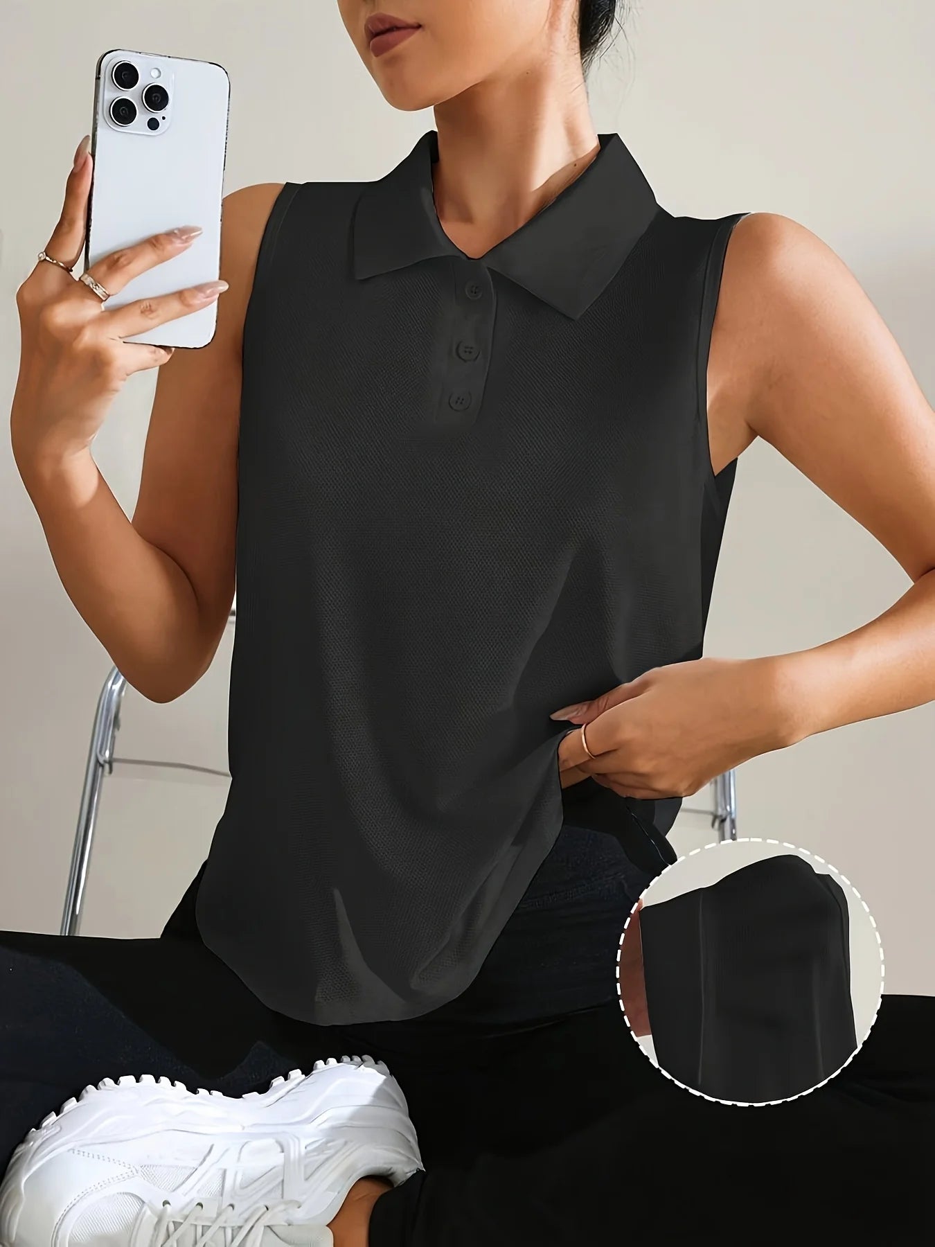 Ladies sleeveless button-down collar top, sleeveless polo shirt; golf shirt; sports vest; quick-dry tennis suit for spring and s