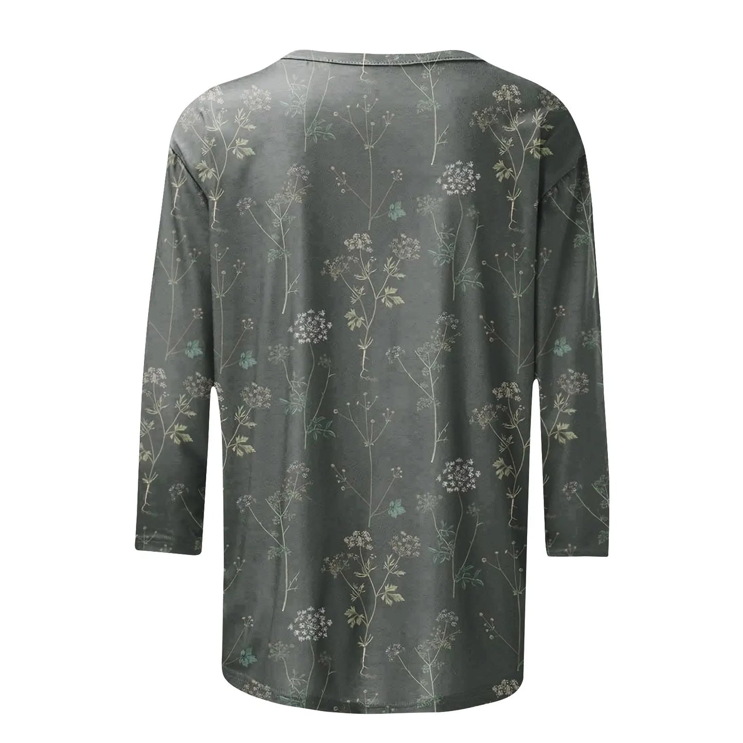 Female Clothing Delicate Fashion Shirts Floral Round Neck 3/4 Sleeves Printed Summer Women Pullover Daily Wear Vetement Femme