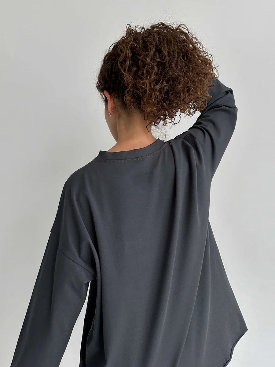 Bornladies Women Autumn 100% Cotton T-shirt Bottoming Spring Basic Fashionable Solid Lady Long Sleeve Loose Tops Shirts