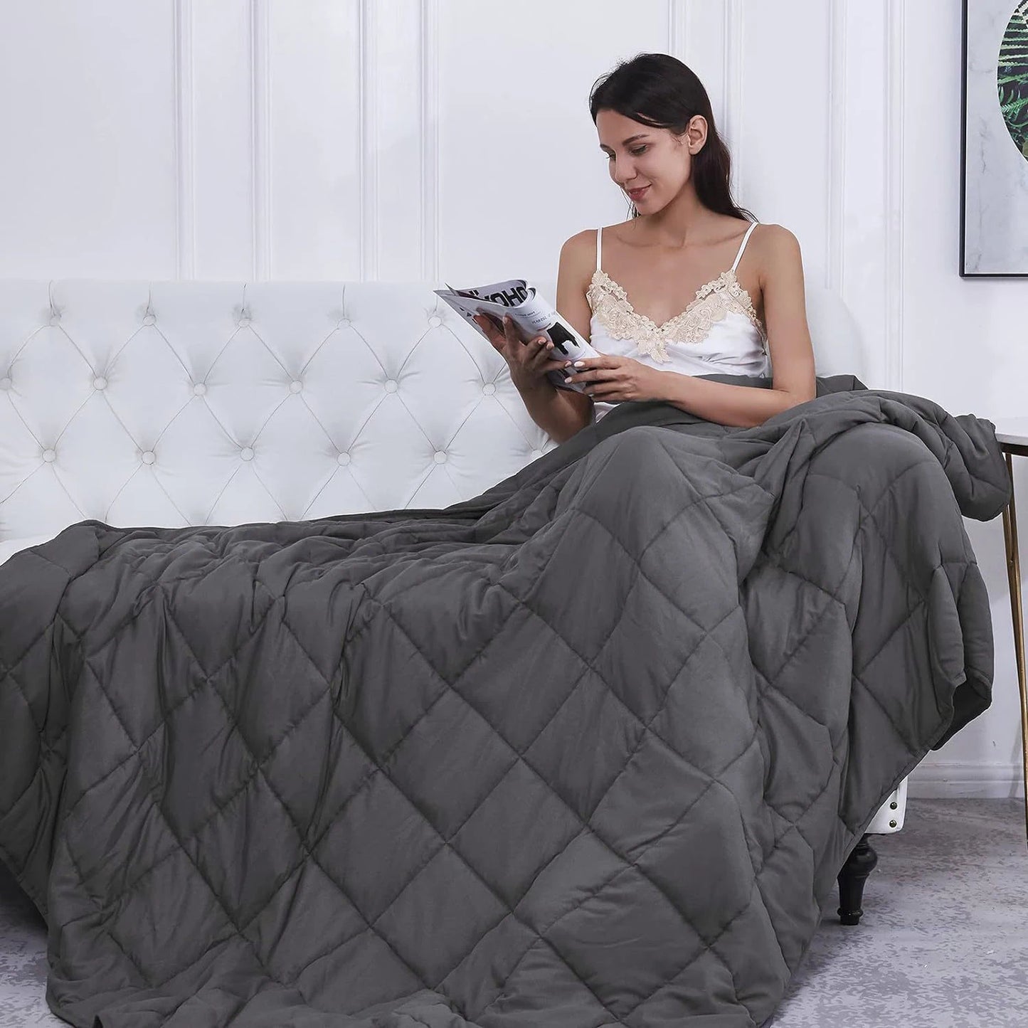 Weighted Blanket for Adult Decompression Sleep Aid Pressure Sleeping Quilted Blanket Heavy Quilt Throw Blanket 5 Sizes