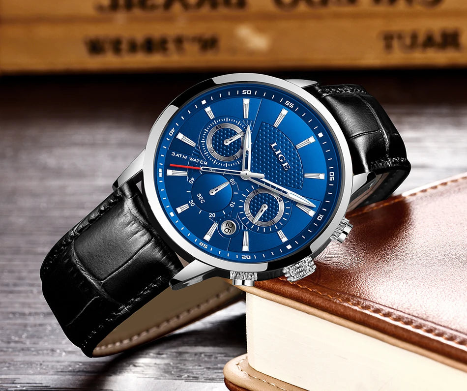 LIGE Watches Men 2024 Top Brand Luxury Casual Leather Quartz Men Watch Man Business Clock Male Sport Waterproof Date Chronograph