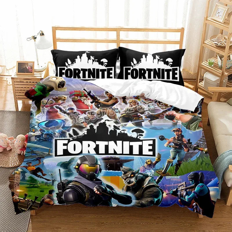 Fortnites Bedding Set Quilt Cover Fortress Night Pillowcase Cartoon Anime Bed Bedroom Duvet Cover Beddings Suit Kids Boys Gift