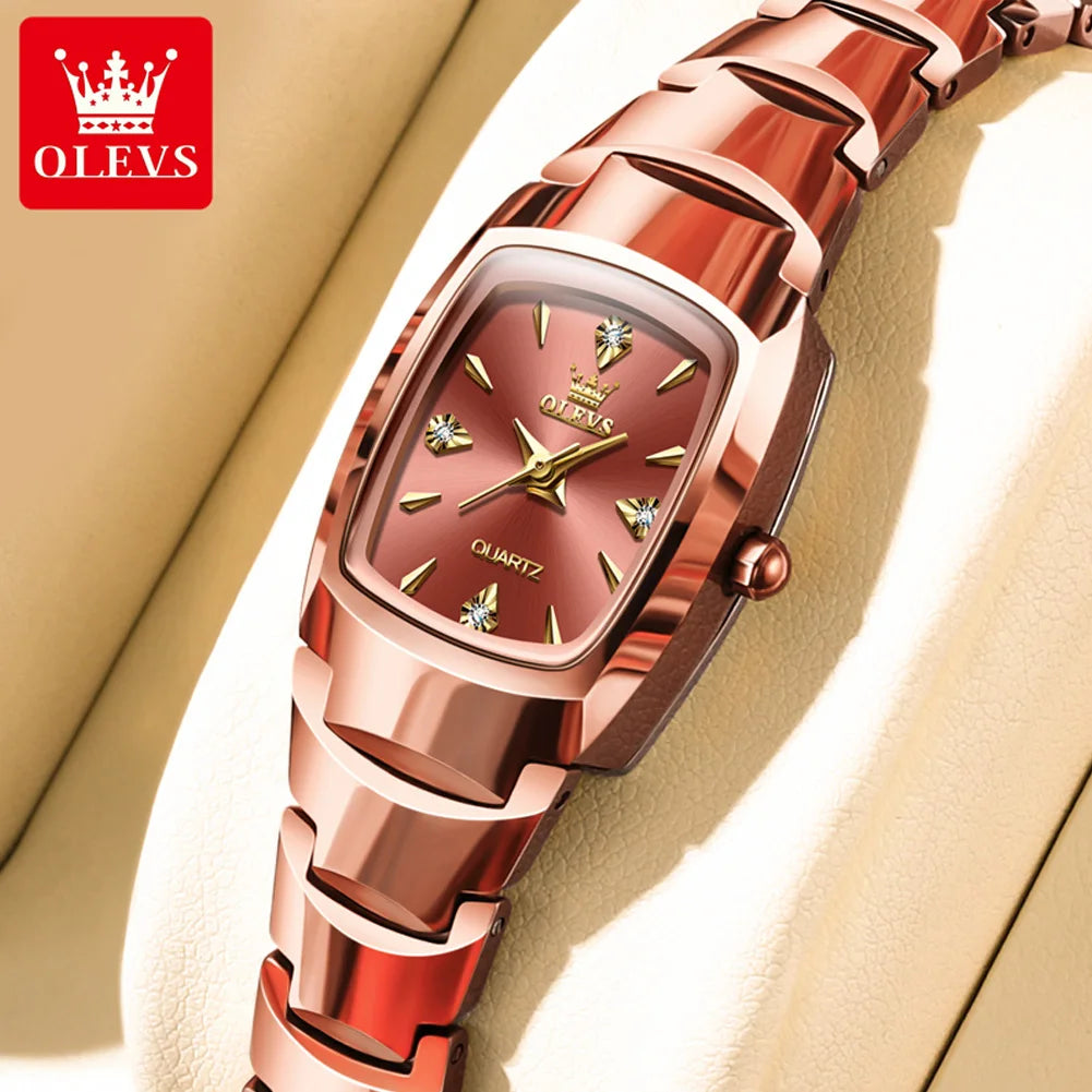OLEVS 7006 Ladies Watch Luxury Original Quartz Wristwatch Tungsten Steel Waterproof Luminous Watches for Women Bracelet Set