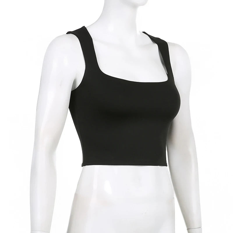 Sleeveless Collar Crop Top Women Tank Tops Casual Y2K Summer 2024 Black T Shirts Sexy