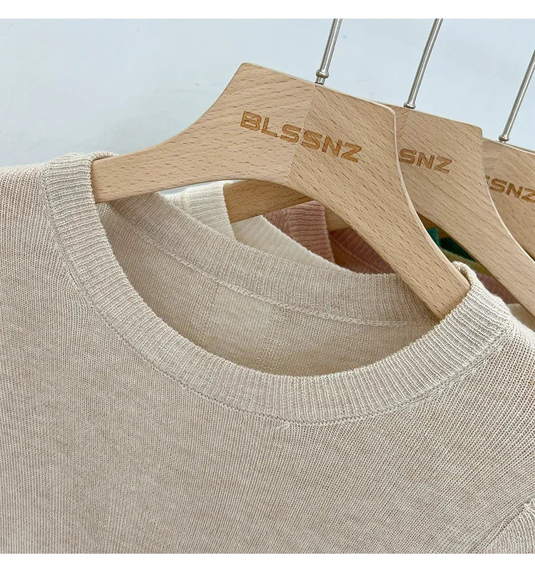 Lady Basic O-Neck Slim T-Shirt Women Solid Multi Color All-Match Trend Casual Top Screw Knit Long Sleeve Elastic Spring Office