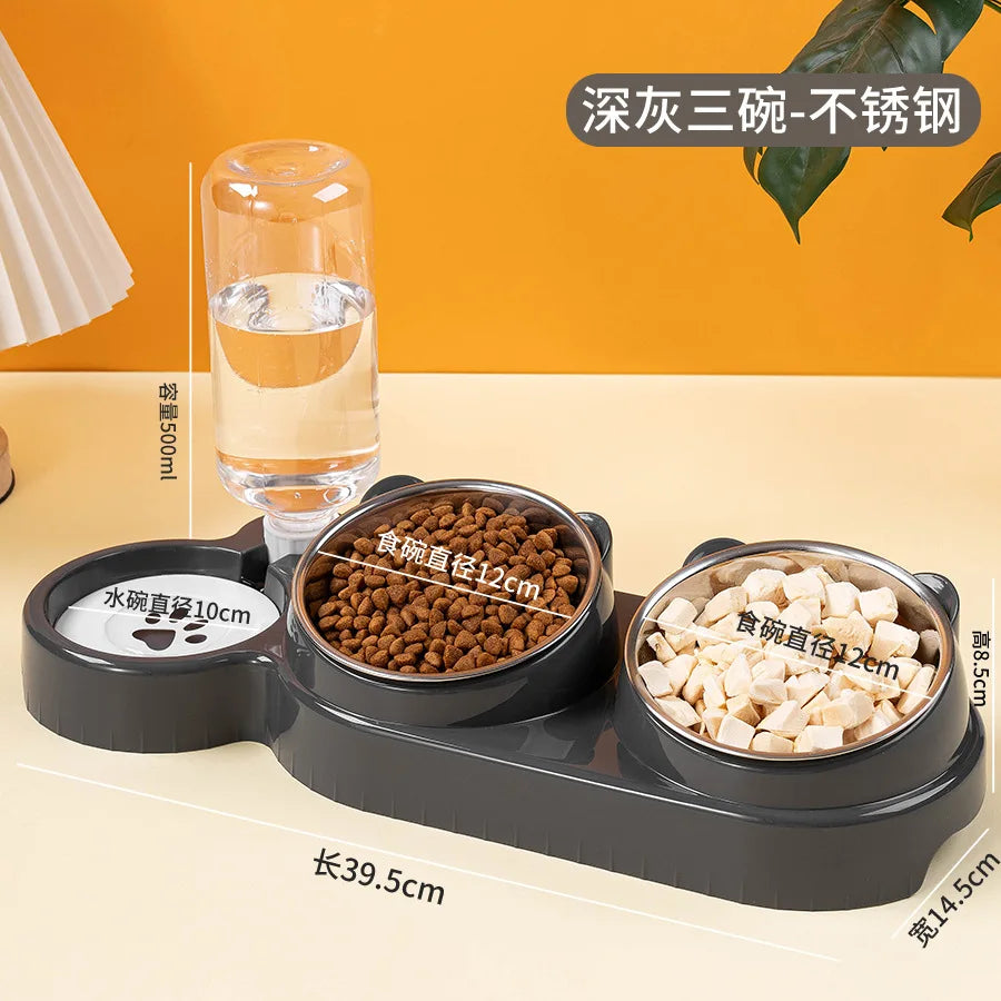 Functional Double Pet Bowls Neck Protection for Cats Dogs Non-Tip Design for Feeding, Elevate Your Pet's Meal Time