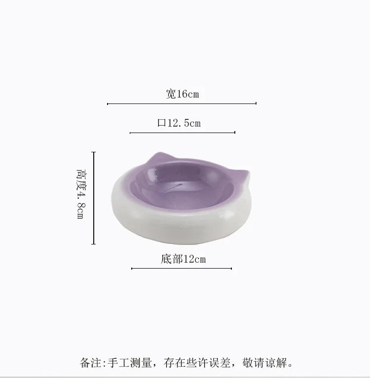 Creative Ceramic Flat Bottomed Cat Ear Shape Food Bowl Dining Plate Anti Overturning Pet Supplies Drinking Bowl