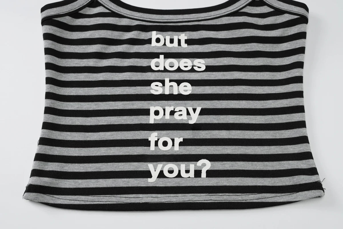 Dulzura Sleeveless Backless Slim Striped Letter Print Crop Camisole Ladies Fashion Sexy Casual Y2K Top Party Club Summer Clothes