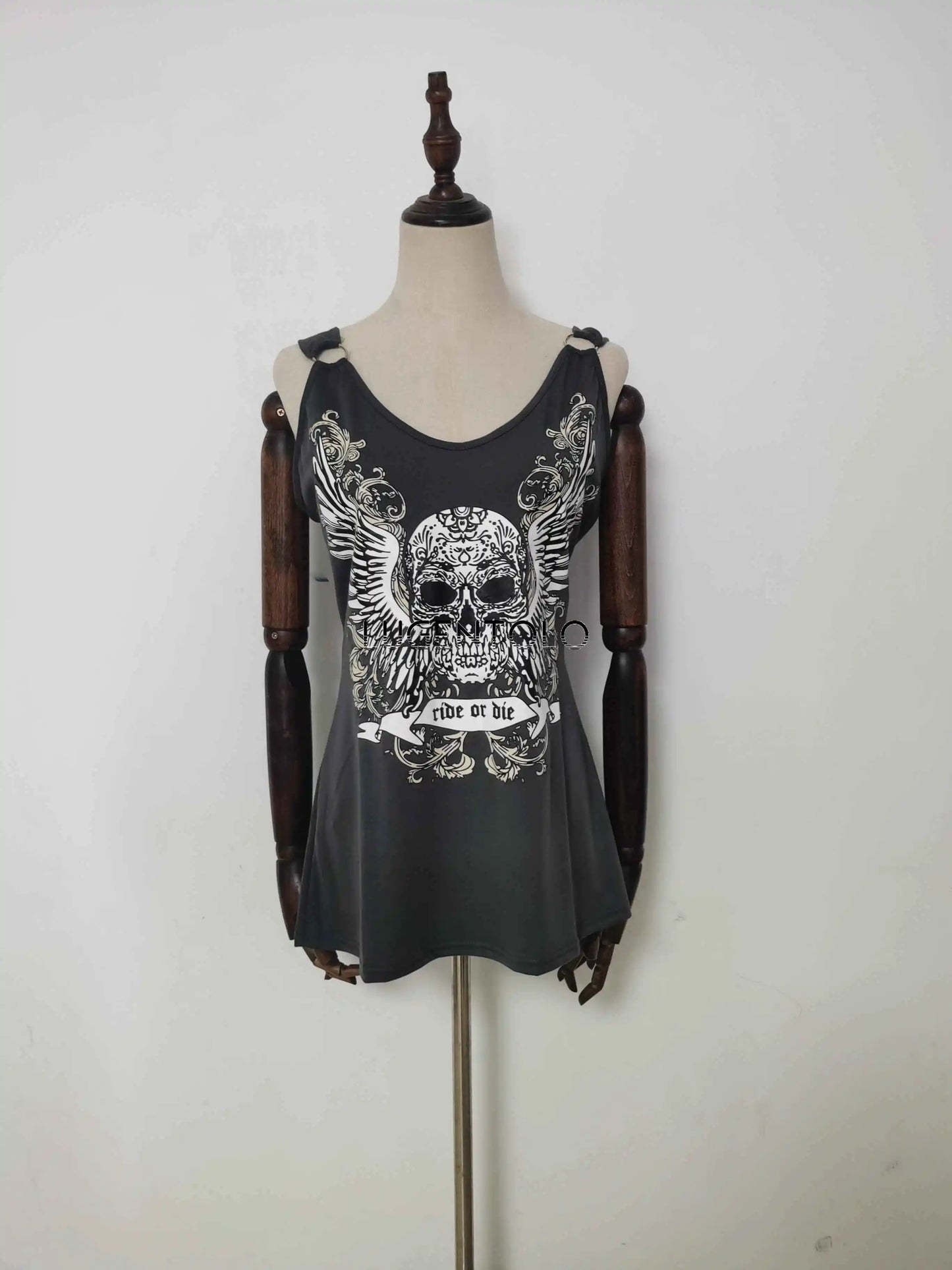 Skull Print Tank Top Women Summer New Sexy Tee Streetwear Round Neck Casual Loose Long Tops Black Fashion